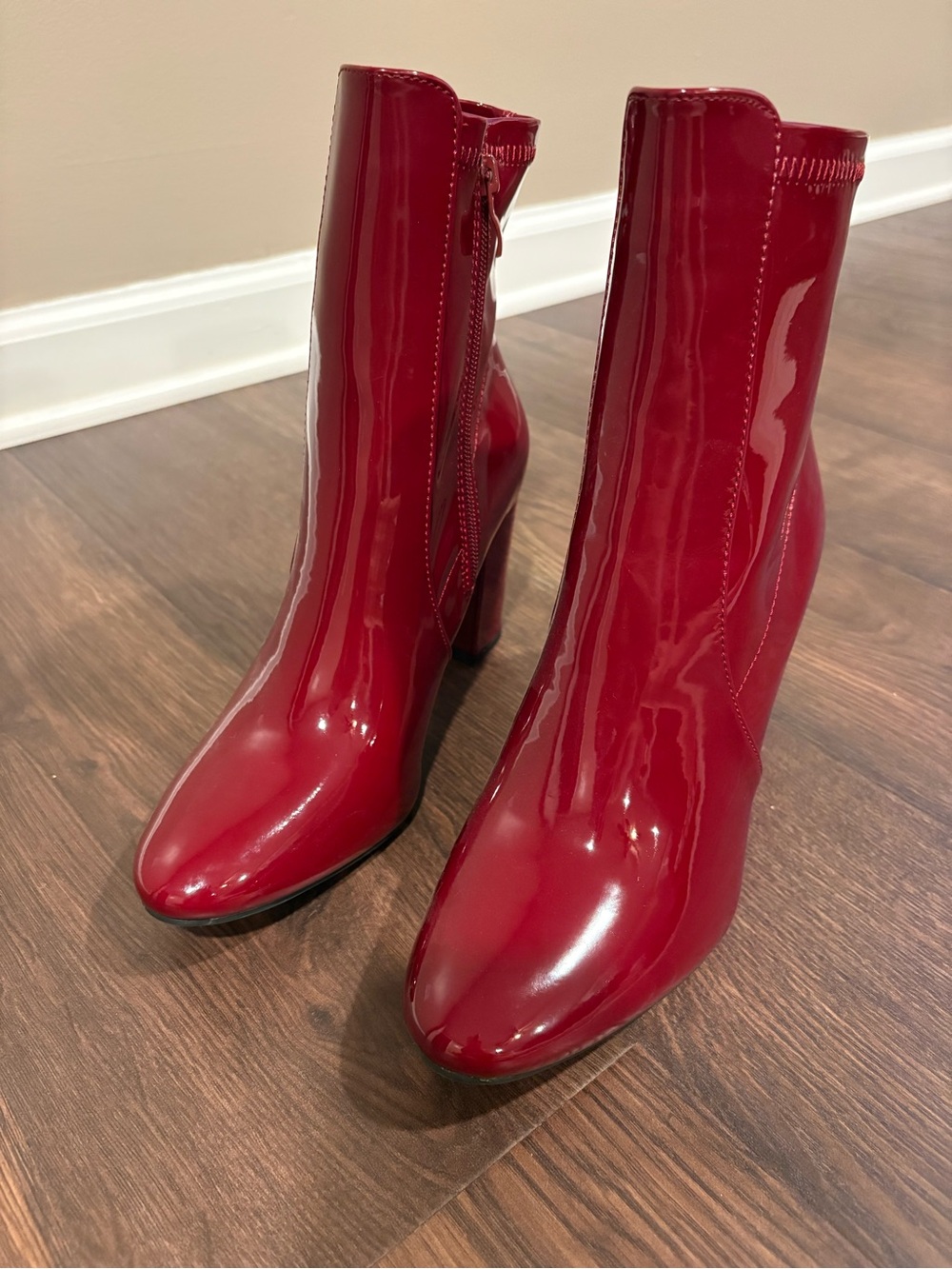 Red Patent Ankle Boots for Women - Elegant High Heel Zip Booties